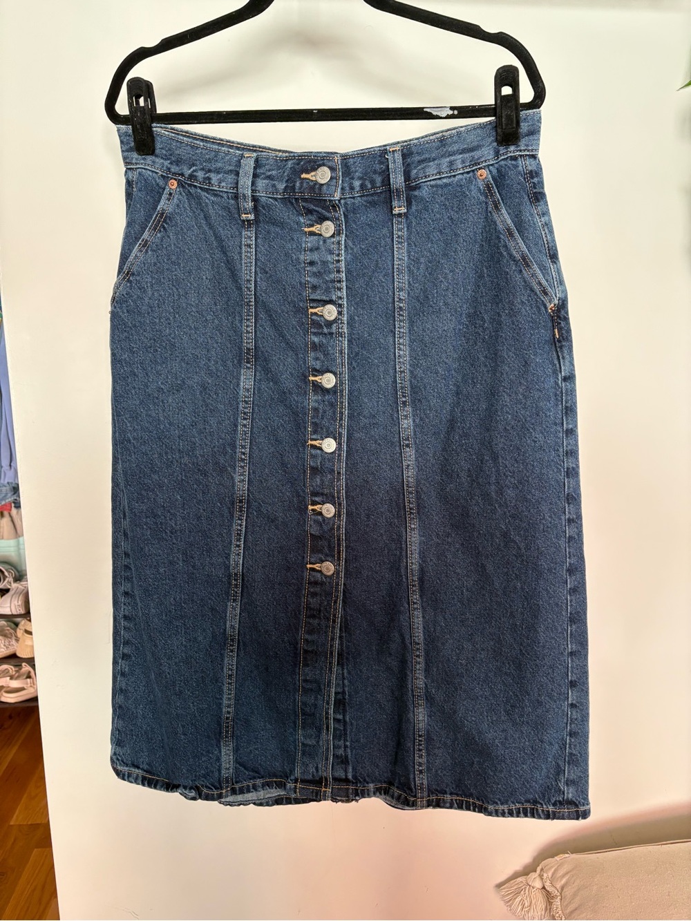 Old Navy Blue Button-Front Midi Denim Skirt